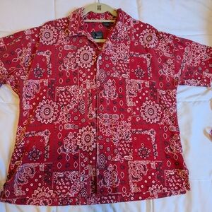 Red Bandana print camp style shirt -Liz Claiborne vintage